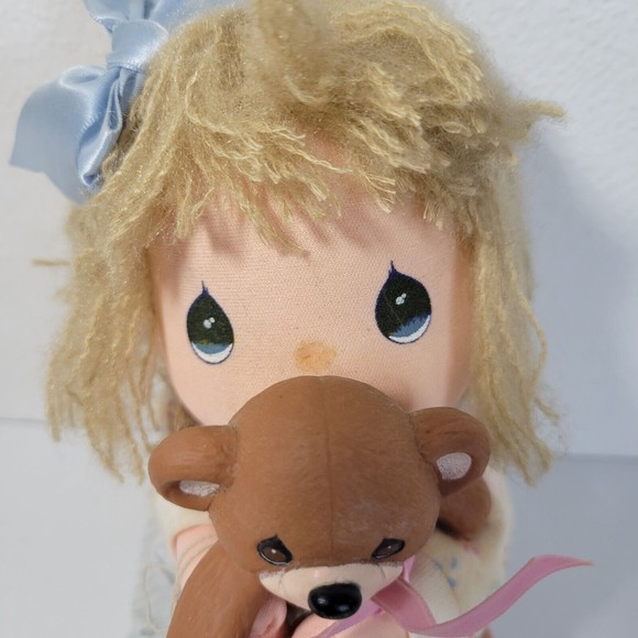 Precious Moments Applause 1986 Child with Teddy Bear Doll with Tag Missing Nose - Picture 3 of 10